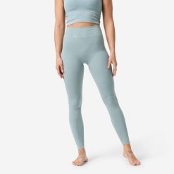 Legginsy do jogi i pilatesu damskie. Niebieskie legginsy damskie Decathlon, bez wzorów, z elastanu. Za 129.99 zł.