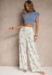 Beżowe Spodnie z Bawełny o Szerokim Kroju High Waist Tilressa. Brązowe spodnie materiałowe damskie Renee, na lato, bez wzorów, z bawełny, z podwyższonym stanem, krótkie. Za 64.99 zł.