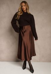 Brązowa Satynowa Midi Spódnica Rozkloszowana z Gumką w Pasie i Suwakiem Leose. Brązowe spódnice damskie Renee, l, bez wzorów, z satyny, midi, rozkloszowane. Za 109.99 zł.