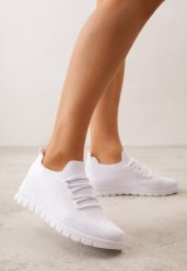Białe Sznurowane Buty Sportowe Sneakersy z Siateczki Caeolea. Białe obuwie sportowe damskie Born2be, bez wzorów, z jeansu, bez zapięcia, na fitness i siłownię. Za 59.99 zł.
