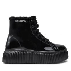 Botki KARL LAGERFELD. Czarne botki damskie KARL LAGERFELD, bez wzorów, bez obcasa, na płaskiej podeszwie, bez zapięcia. Za 839.99 zł.
