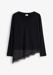 Bluzka ciążowa, 2 w 1, z koronką. Czarne bluzki damskie bonprix, bez wzorów, z koronki, bez kołnierzyka, moda ciążowa, bez ramiączek. Za 129.99 zł.