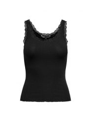 ONLY Top Sara 15345994 Czarny Slim Fit. Czarne topy damskie ONLY, xs, bez wzorów, z bawełny, bez kołnierzyka, bez ramiączek. Za 59.99 zł.