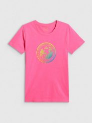 4F T-shirt regular z nadrukiem damski - różowy L. Czerwone t-shirty damskie 4F, l, bez wzorów, z bawełny, klasyczne, bez kołnierzyka, bez ramiączek. Za 59.99 zł.