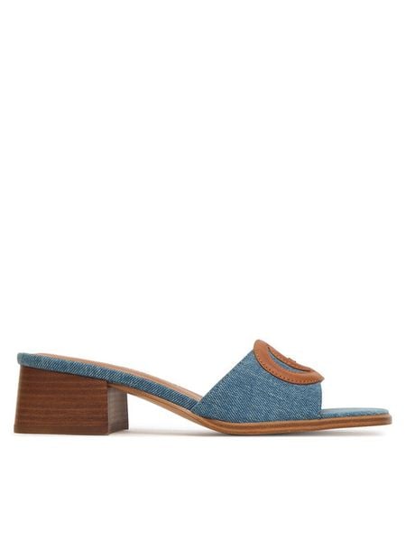Guess Klapki FLJCN3 DEN03 Niebieski. Niebieskie klapki damskie Guess, z aplikacjami, z materiału, bez obcasa, bez zapięcia. Za 246.99 zł.