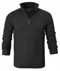 Bawełniany Sweter na Zamek, Wysoki Kołnierz - Pako Jeans - Czarny. Czarne swetry męskie Pako Jeans, na wiosnę, l, bez wzorów, z bawełny, eleganckie, bez kołnierzyka, bez ramiączek. Za 195.00 zł.