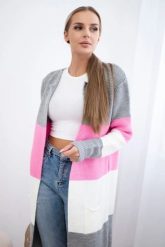 Sweter Kardigan w pasy szary+jasny różowy. Czerwone kardigany damskie KESI, l, bez wzorów, z wełny, bez kołnierzyka, plus size. Za 178.78 zł.