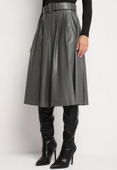 Szara Rozkloszowana Spódnica Preppy Plisowana z Wysokim Stanem z Ekoskóry z Paskiem Irivale. Szare spódnice damskie Born2be, na co dzień, s, bez wzorów, eleganckie, z podwyższonym stanem, midi, dopasowane. Za 79.99 zł.