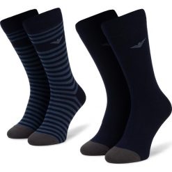 Zestaw 2 par wysokich skarpet męskich EMPORIO ARMANI - 302302 9A293 03835 Blu Navy/Avio. Niebieskie skarpety męskie Emporio Armani, bez wzorów, z bawełny. W wyprzedaży za 69.00 zł.