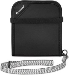 Portfel Pacsafe RFIDsafe V100. Czarne portfele męskie Pacsafe, bez wzorów, z materiału. Za 302.95 zł.