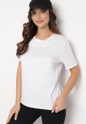 Biały Gładki T-shirt z Krótkim Rękawem Elldora. Białe t-shirty damskie Born2be, s, bez wzorów, z bawełny, bez kołnierzyka, bez ramiączek. Za 19.99 zł.