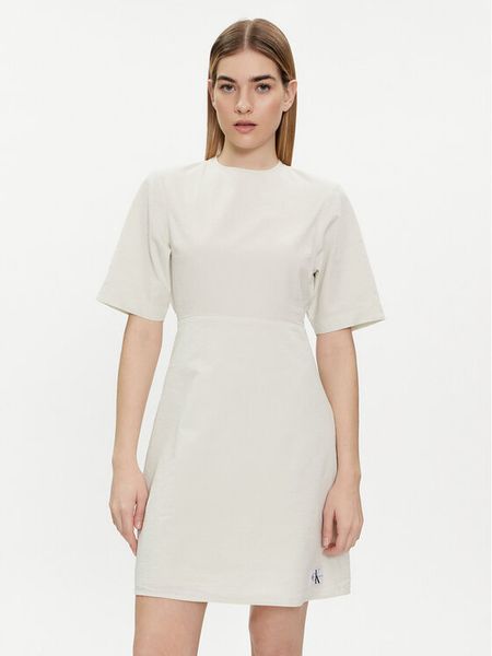 Calvin Klein Jeans Sukienka letnia J20J223425 Écru Regular Fit. Sukienki damskie Calvin Klein Jeans, na lato, xs, bez wzorów, z bawełny, bez kołnierzyka, bez ramiączek. Za 319.99 zł.