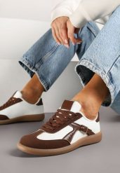 Brązowo-Białe Sneakersy Klasyczne Tenisówki Zdobione Klamerką Senaniela. Brązowe trampki i tenisówki damskie Renee, z aplikacjami, bez zapięcia. Za 79.99 zł.