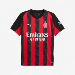 Koszulka piłkarska oficjalna Puma AC Milan 25/26 domowa. Bluzki damskie Puma, l, bez wzorów, z materiału, sportowe, bez kołnierzyka, bez ramiączek. Za 459.99 zł.