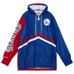Kurtka wodoodporna Philadelphia 76ers Undeniable. Niebieskie kurtki męskie Mitchell & Ness, m, bez wzorów, bez kaptura. Za 584.00 zł.