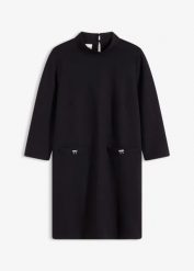 Sukienka mini z materiału punto di roma. Czarne sukienki damskie bonprix, bez wzorów, eleganckie, bez kołnierzyka, bez ramiączek, mini. Za 169.99 zł.