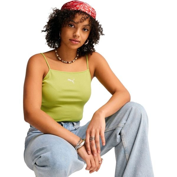 Podkoszulek damskie Puma Wardrobe Ess Ribbed Tank Top. Zielone topy damskie Puma, m, bez wzorów, z bawełny, sportowe, bez kołnierzyka, bez ramiączek. Za 190.00 zł.