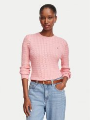 Tommy Hilfiger Sweter WW0WW44993 Różowy jasny Regular Fit. Czerwone swetry nierozpinane damskie Tommy Hilfiger, l, bez wzorów, z bawełny, bez kołnierzyka, bez ramiączek. Za 529.99 zł.