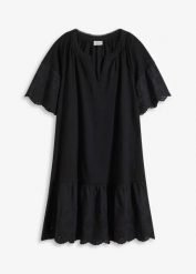 Sukienka tunikowa z czystej bawełny organicznej. Czarne sukienki damskie bonprix, bez wzorów, z bawełny, bez kołnierzyka, bez ramiączek. Za 147.99 zł.