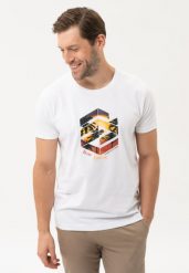 Biały t-shirt T-SUNSET. Białe t-shirty męskie Volcano, l, bez wzorów, z bawełny, bez kołnierzyka, bez ramiączek. Za 59.99 zł.