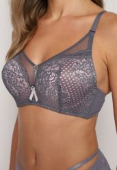 Szaro-Różowy Biustonosz Push-Up z Koronki Ozdobiony Metalową Aplikacją Arissta. Szare biustonosze Renee, z aplikacjami, z koronki. Za 39.99 zł.