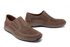 RIEKER 05277-64 beige, półbuty męskie. Brązowe półbuty męskie Rieker, na lato, bez wzorów, bez obcasa, bez zapięcia. Za 314.42 zł.