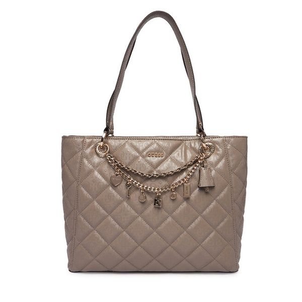 Torebka Guess. Brązowe shopperki damskie Guess, z aplikacjami, bez dodatków. Za 402.99 zł.