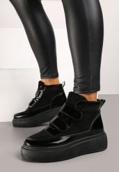 Czarne Botki w Stylu Sneakersów na Platformie z Zapięciem na Rzep Savalithe. Czarne botki damskie Renee, bez wzorów, z jeansu, biznesowe, z okrągłym noskiem, bez obcasa, na platformie, bez zapięcia. Za 99.99 zł.