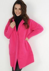 Fuksjowy Płaszcz z Bawełną Oversize Klepheia. Czerwone płaszcze damskie Born2be, bez wzorów, z bawełny, bez kołnierzyka, bez kaptura. Za 209.99 zł.