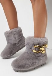 Szare Śniegowce Clymope. Szare śniegowce damskie Born2be, z futra, za kostkę, bez zapięcia. Za 139.99 zł.