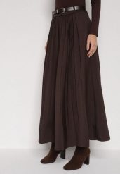 Brązowa Wiskozowa Spódnica o Rozkloszowanym Kroju z Paskiem z Klamrą Lawedisa. Brązowe spódnice damskie Born2be, do pracy, l, bez wzorów, z bawełny, biznesowe, maxi, rozkloszowane. Za 139.99 zł.