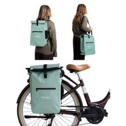 Wodoodporny plecak rowerowy 3w1 – plecak, sakwa na bagażnik i torba na ramię. Zielone plecaki męskie RAINJOY, bez wzorów, eleganckie. Za 290.00 zł.