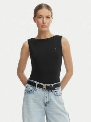 Tommy Hilfiger Top WW0WW47807 Czarny Slim Fit. Czarne topy damskie Tommy Hilfiger, m, bez wzorów, z wiskozy, bez kołnierzyka, bez ramiączek. Za 249.99 zł.