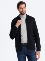 Bluza męska rozpinana ze stójką - czarna V5 - Rozmiar: M. Czarne bluzy męskie Ombre Clothing, m, bez wzorów, z bawełny, bez ramiączek, bez kaptura. W wyprzedaży za 59.99 zł.