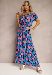 Granatowo-Różowa Sukienka Hiszpanka z Bawełny z Modelującą Gumką w Pasie Vearica. Niebieskie sukienki damskie Renee, na lato, l, bez wzorów, z bawełny, bez kołnierzyka, bez ramiączek, maxi. Za 49.99 zł.