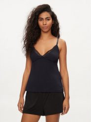Tommy Hilfiger Koszulka piżamowa UW0UW05404 Granatowy Slim Fit. Niebieskie koszule nocne damskie Tommy Hilfiger, bez wzorów, bez ramiączek. Za 219.99 zł.
