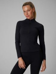 4F Bluza treningowa slim bez kaptura damska - czarna M. Czarne bluzy damskie 4F, m, bez wzorów, klasyczne, bez ramiączek, bez kaptura. Za 179.99 zł.