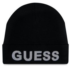 Czapka Guess. Czarne czapki męskie Guess, na zimę, z aplikacjami. Za 149.99 zł.