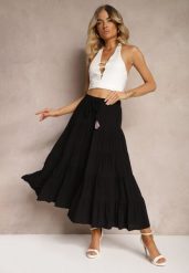 Czarna Wiskozowa Spódnica High Waist o Rozkloszowanym Kroju z Wiązaniem i Gumką w Talii Leceviana. Czarne spódnice damskie Renee, na spacer, na lato, m, z aplikacjami, z wiskozy, eleganckie, z podwyższonym stanem, maxi, dopasowane. Za 59.99 zł.