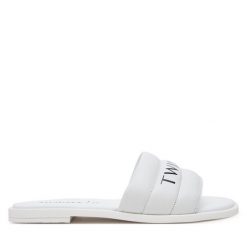 Klapki TWINSET. Białe klapki damskie Twinset, bez wzorów, bez obcasa, bez zapięcia. Za 419.99 zł.