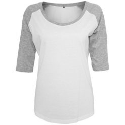 Koszulka Damska Wrzosowa Raglanowa. Białe bluzki damskie BUILD YOUR BRAND, xl, bez wzorów, sportowe, bez kołnierzyka, bez ramiączek. Za 59.99 zł.