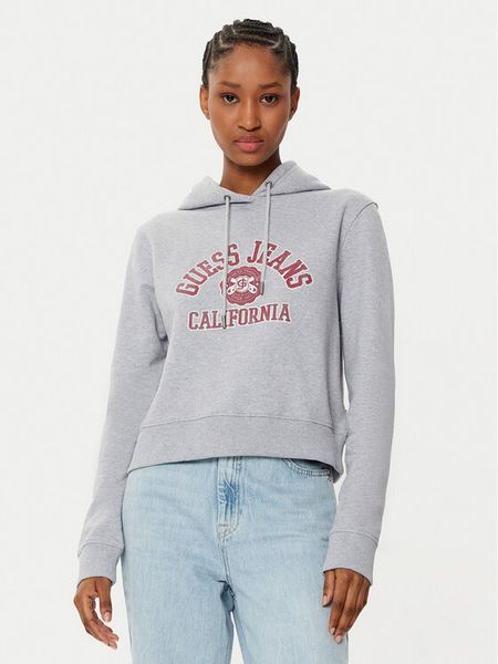 Guess Bluza W5RQ29 K68I4 Szary Regular Fit. Szare bluzy damskie Guess, xs, z aplikacjami, z bawełny, bez ramiączek, bez kaptura. Za 209.99 zł.