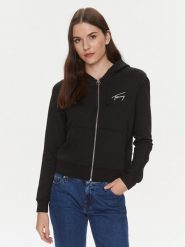 Tommy Jeans Bluza Signature DW0DW17338 Czarny Regular Fit. Czarne bluzy damskie Tommy Jeans, xxs, bez wzorów, z jeansu, bez ramiączek, bez kaptura. Za 359.99 zł.