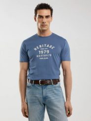 Koszulka męska z nadrukiem niebieska Serter 402. Niebieskie t-shirty męskie BIG STAR, l, bez wzorów, z bawełny, bez kołnierzyka, bez ramiączek. W wyprzedaży za 59.99 zł.
