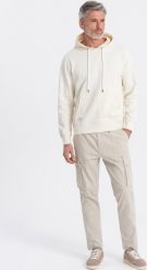 Ombre Męska bluza dresowa kangurka z kapturem - kremowa V11 OM-SSBN-0177 XL. Białe bluzy męskie Ombre, m, bez wzorów, z dresówki, bez ramiączek, z kapturem. Za 109.99 zł.