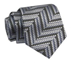 Krawat - ALTIES - Grafitowo Stalowy w Geometryczny Wzór. Szare krawaty i muchy Alties, bez wzorów, z tkaniny, eleganckie. Za 49.00 zł.