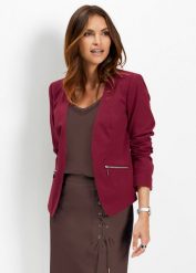 Żakiet. Czerwone marynarki i żakiety damskie bonprix, bez wzorów, eleganckie, bez kołnierzyka, bez ramiączek. Za 149.99 zł.