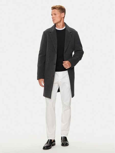 Tommy Hilfiger Płaszcz wełniany MW0MW36611 Szary Regular Fit. Szare płaszcze męskie Tommy Hilfiger, na zimę, m, bez wzorów, z wełny, bez kołnierzyka, bez kaptura. Za 1,009.99 zł.