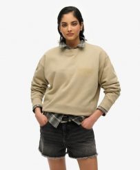Superdry Damska Bluza Sport Luxe Loose Crew – Bawełna i Poliester Recyklingowany. Brązowe bluzy damskie Superdry, bez wzorów, z bawełny, sportowe, bez ramiączek, bez kaptura. Za 322.70 zł.