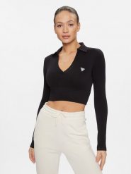 Guess Bluzka V4RP02 Z3CC0 Czarny Regular Fit. Czarne bluzki damskie Guess, l, z aplikacjami, z syntetyku, bez kołnierzyka, bez ramiączek. Za 139.99 zł.